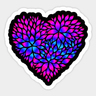 Purple Blue Flower Pattern Heart Sticker